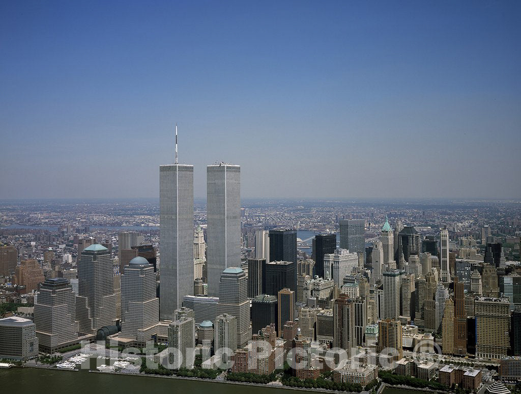 New York, NY Photo - Aerial View of New York City, with Twin Towers of The World Trade Center Visible