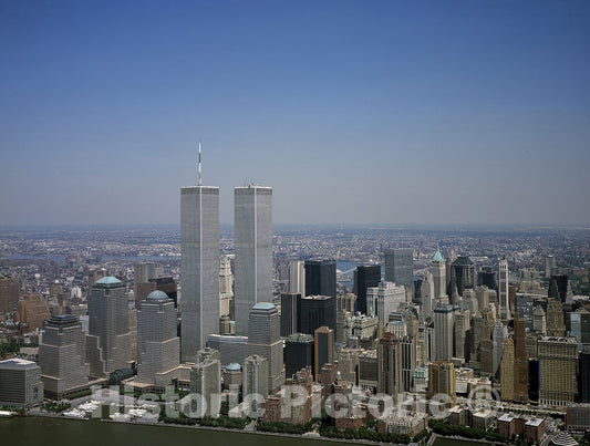 New York, NY Photo - Aerial View of New York City, with Twin Towers of The World Trade Center Visible