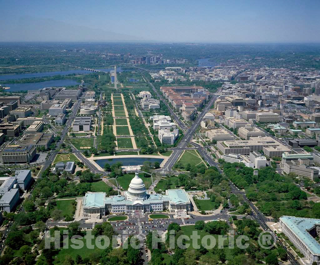 Photo - Aerial View from Above The U.S. Capitol, Looking west Along The National Mall, Washington, D.C.- Fine Art Photo Reporduction