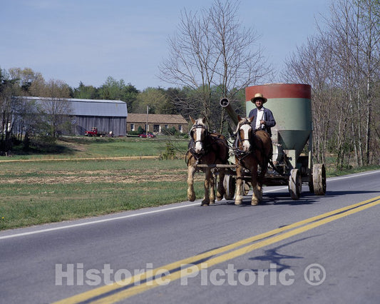 Lancaster County, PA Photo - Farm Equipment, Pulled by an Amishman on a Steel-Wheel Wagon in Amish Country, Lancaster County, Pennsylvania