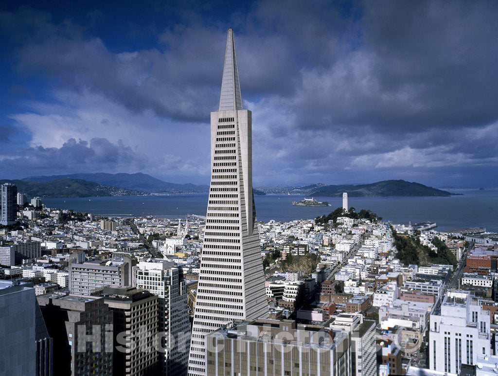 San Francisco, CA Photo - Street-level view of San Francisco, with a focus on the 1972 Transamerica Pyramid