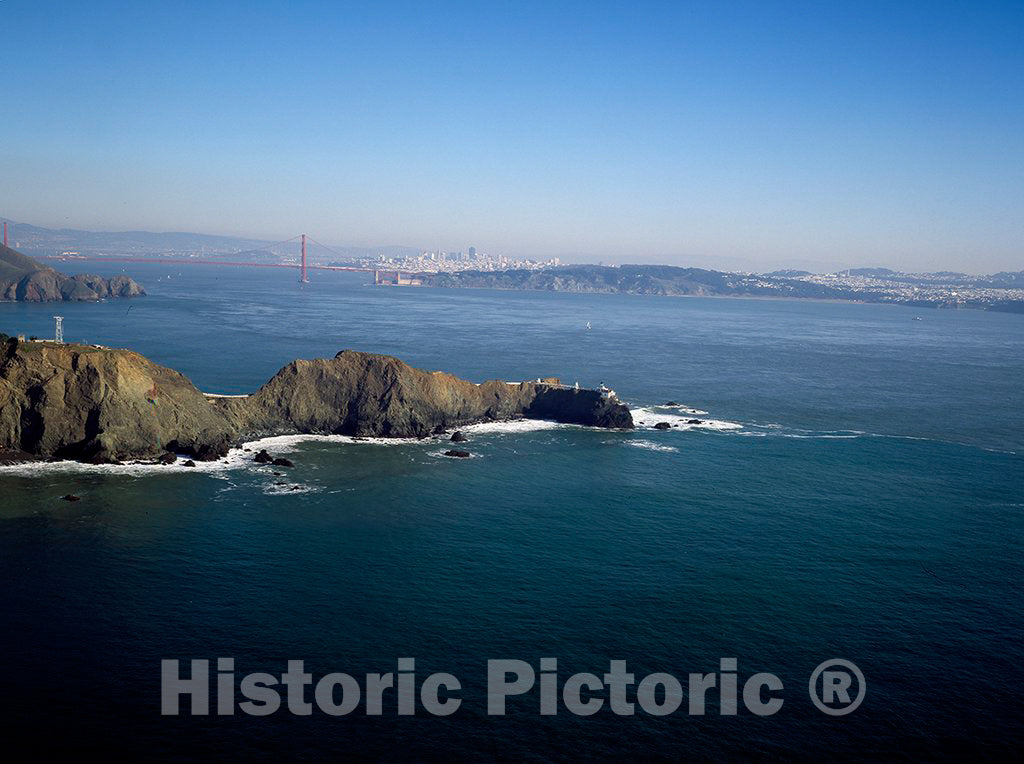Photo- Aerial View of San Francisco, California, with a Focus on Point Bonita at The Entrance to The Channel Known as The Golden Gate. The Golden Gate Bridge is in The Distance