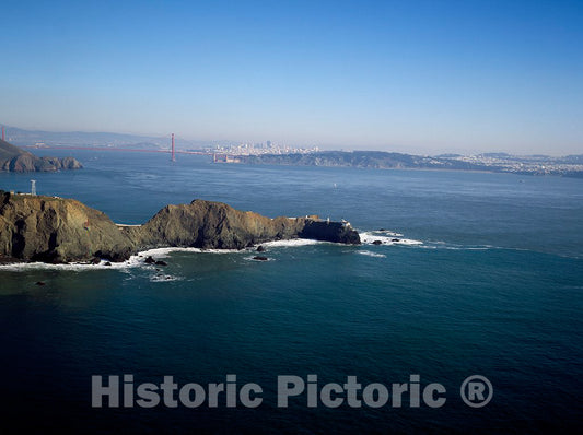 Photo- Aerial View of San Francisco, California, with a Focus on Point Bonita at The Entrance to The Channel Known as The Golden Gate. The Golden Gate Bridge is in The Distance