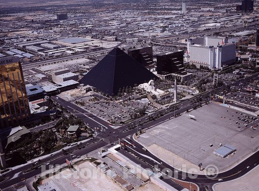 Las Vegas, NV Photo - Aerial view of Las Vegas, Nevada, with a focus on the Luxor Hotel"pyramid"