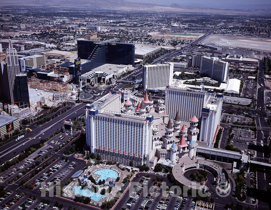 Las Vegas, NV Photo - Aerial View of Las Vegas, Nevada, with a Focus on The Excalibur Hotel and Casino's Minarets