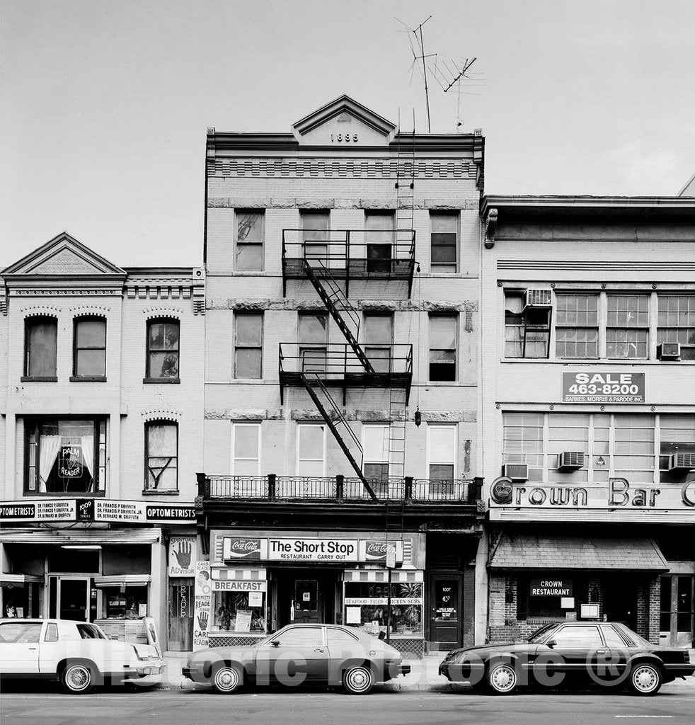 Photo- Short Stop Restaurant, Crown Bar, and retail stores at 11th and E Streets, N.W, Washington, D.C, Photoed before they were demolished to make way for new buildings
