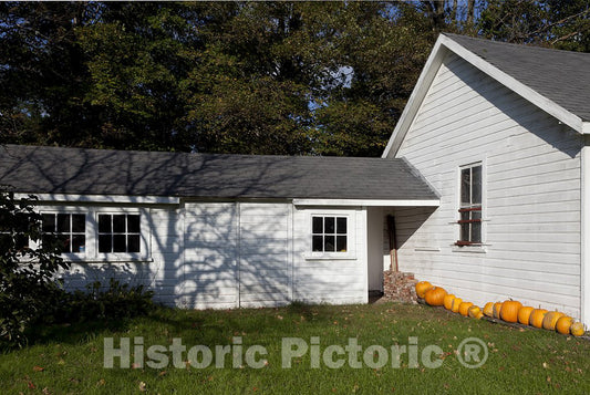 Suffield, CT Photo - House with Pumpkins Near Tobacco barns in Suffield, Connecticut