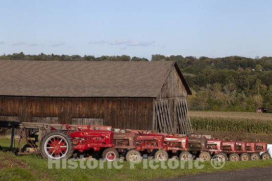 Suffield, CT Photo - Red Tractors and Tobacco barns in Suffield, Connecticut