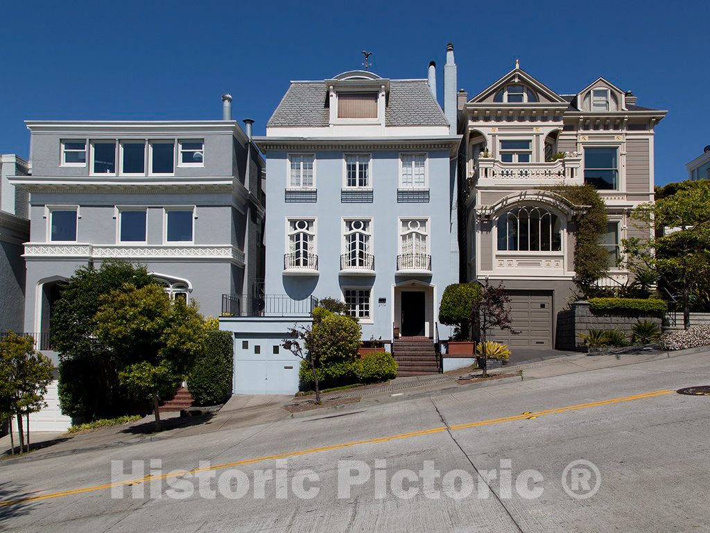 Photo - A Typical Scene of Houses Located on one of The Hills in San Francisco, California- Fine Art Photo Reporduction