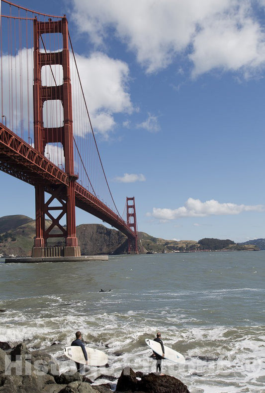 San Francisco, CA Photo - Surfers at The Golden Gate Bridge, San Francisco, California