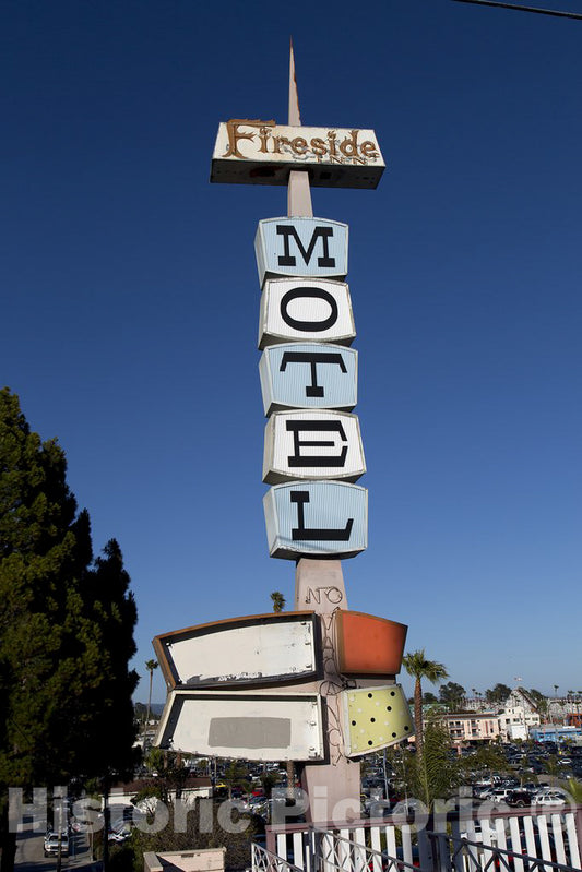Santa Cruz, CA Photo - Old Sign for Fireside Inn Motel, Santa Cruz, California