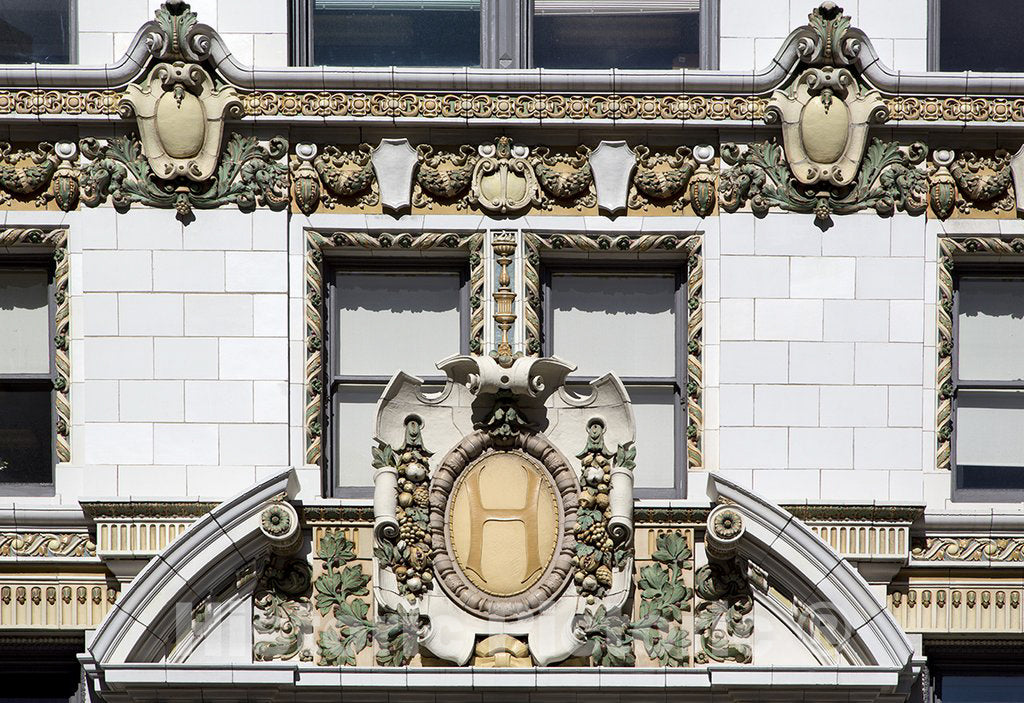 San Francisco, CA Photo - Ornate Terra Cotta and Metal Grill Work Over The Front Entrance to The Hearst Building on Market Street, San Francisco, California