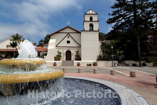 Photo - Fountain and Front View of Mission San Buenaventura, Ventura, California- Fine Art Photo Reporduction