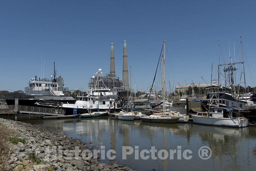 Moss Landing, CA Photo - Boats and Power Plant at Moss Landing, California