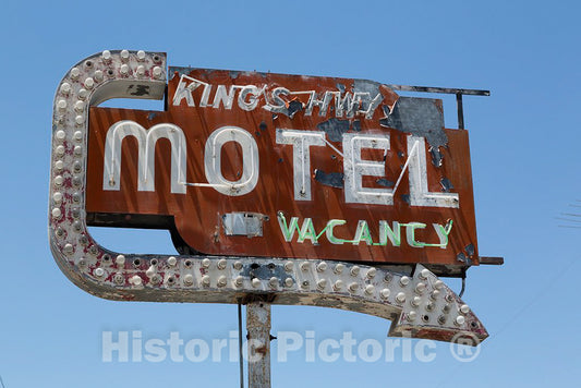 Photo - Old neon Motel Sign on King's Highway in California- Fine Art Photo Reporduction