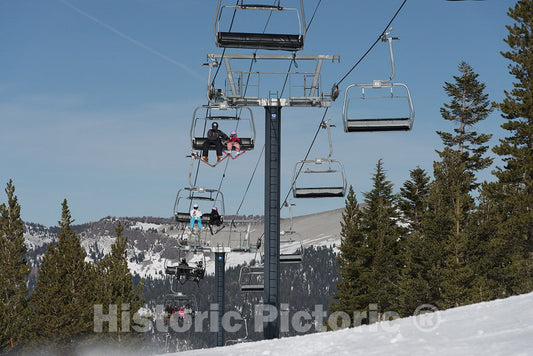 Mammoth Lakes, CA Photo - Skiers on ski Lift, Mammoth Lakes, California