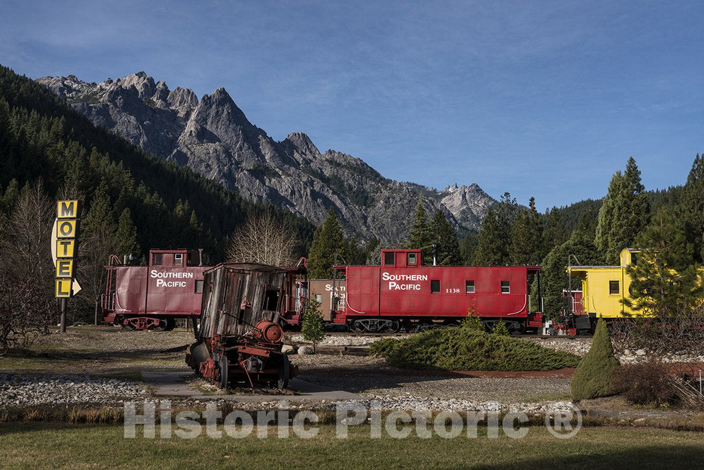 Dunsmuir, CA Photograph - Train Cars at Rail Road Park, an Unusual Motel and Resort Complex in which Guests May Opt to Stay and Sleep in a Caboose or Other Restored, Antique Railroad car.