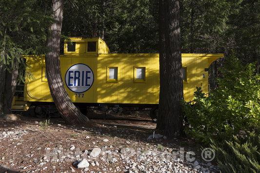 Dunsmuir, CA Photograph - A Yellow Caboose at Rail Road Park, an Unusual Motel and Resort Complex in which Guests May Opt to Stay and Sleep in a Caboose or Other Restored, Antique Railroad car.