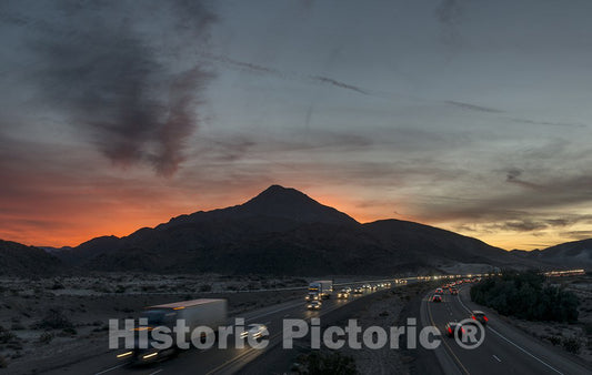 San Bernardino County, CA Photo - Sunset Over The Soda Mountains and The Barstow Freeway (Interstate Highway 15) East of Baker, California