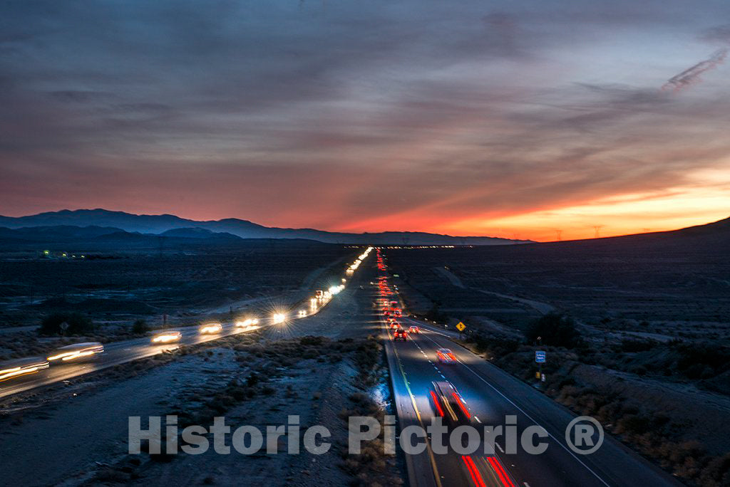 Photo - Sunset Over The Soda Mountains and The Barstow Freeway (Interstate Highway 15) East of Baker, California- Fine Art Photo Reporduction