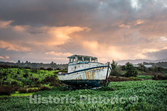 Photo - A Well-Used Boat (Out of Water) at The entryway to The Port Sonoma Marina in Petaluma, California- Fine Art Photo Reporduction