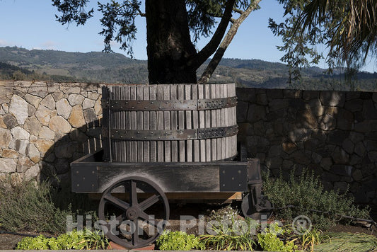 Napa Valley, CA Photo - Wine Barrel and Wagon at The Heitz Winery on The St. Helena Highway in Napa Valley, California