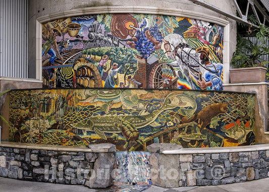 Napa, CA Photo - Alan Shepp's Mosaic Fountain at The Historic Napa Mill Downtown Shopping Development describes The Napa Valley's Role in The Settlement of The West