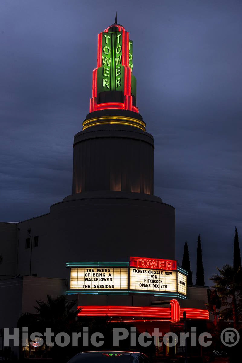 Photo - Tower Theatre, a Sacramento landmark, built in 1938, that is famous for its neon displays- Fine Art Photo Reporduction