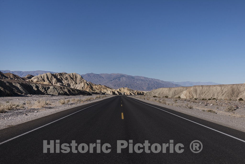 California Photo - One of Many Long, Straight, Black Roads in California's Death Valley