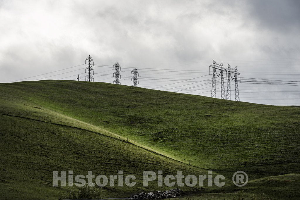California Photo - Lush Green Hills Frame Rows of Power Lines west of Modesto in California's San Joaquin Valley