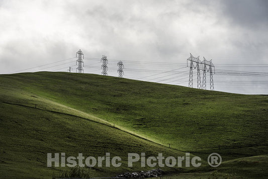 California Photo - Lush Green Hills Frame Rows of Power Lines west of Modesto in California's San Joaquin Valley