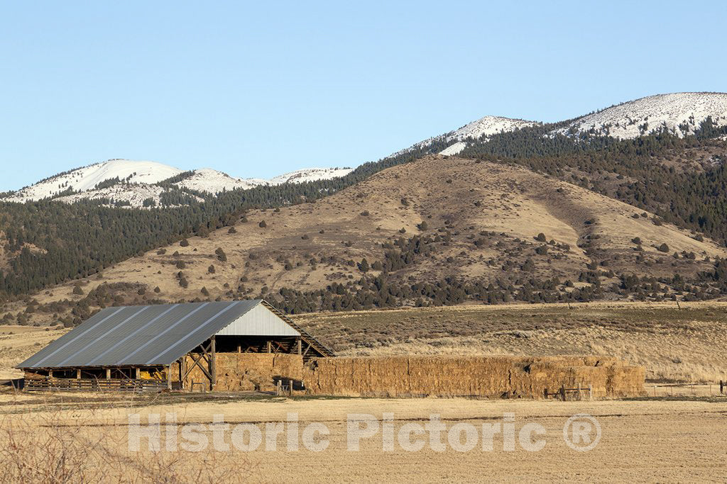 Modoc County, CA Photo - A hay barn and baling Operation Along U.S. 395 in The Extreme Northeastern Corner of California, in Modoc County
