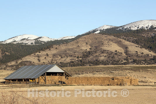 Modoc County, CA Photo - A hay barn and baling Operation Along U.S. 395 in The Extreme Northeastern Corner of California, in Modoc County