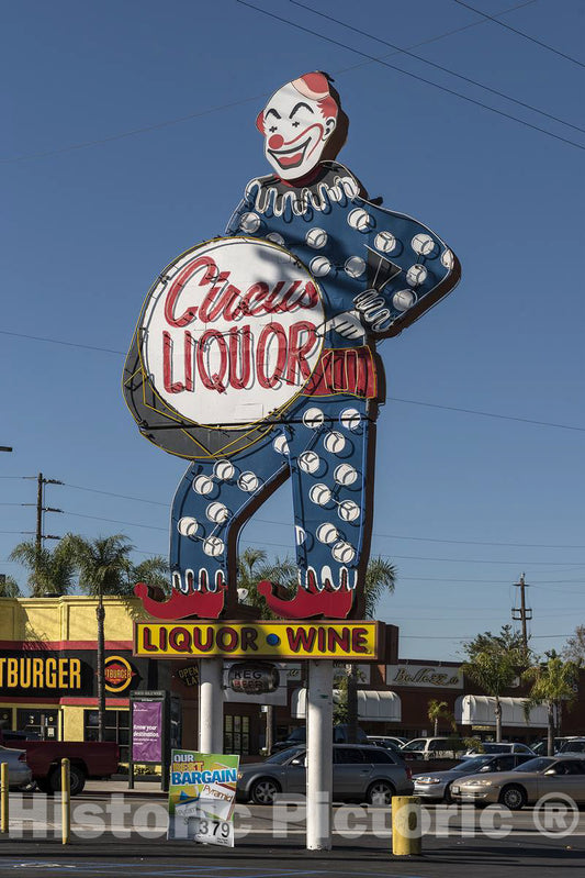 Photo - Clown-motif liquor-store sign in the North Hollywood neighborhood of Los Angeles, California- Fine Art Photo Reporduction