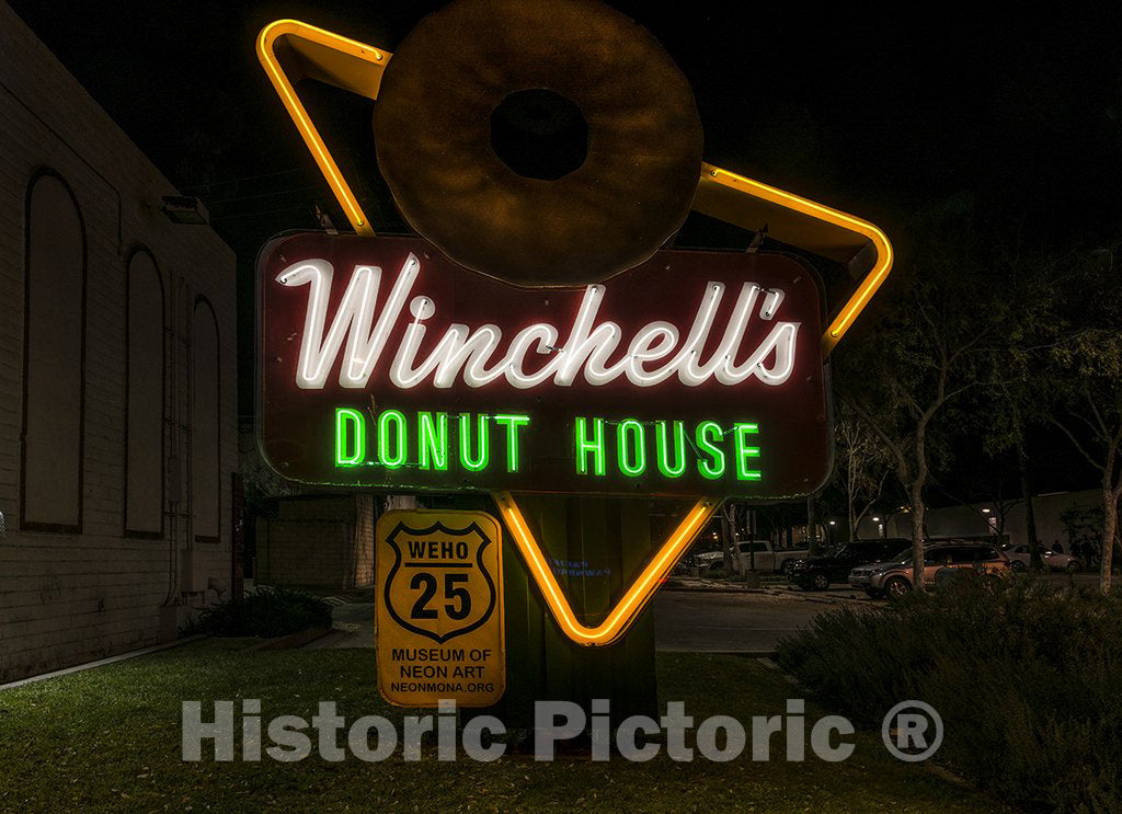 West Hollywood, CA Photo - Donut Shop neon Sign on Santa Monica Boulevard in West Hollywood, CA