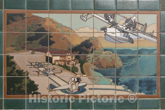Santa Catalina, CA Photo - Tile Work Showing Airport on Santa Catalina Island, a Rocky Island Off The Coast of California