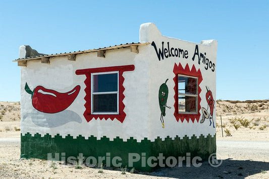 Photograph- A little Mexican-food stand near the"ghost town," some of which is still occupied and some of which consists of ruins of the Chisos quicksilver-mining company which operated from