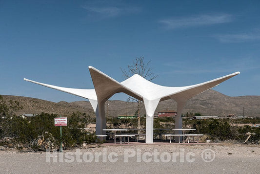 Photograph- Futuristic Picnic Pavilion (Next to a Spaceship-Looking Sales Office, not Shown, That Served as a Sales Office of a Company Selling Land) in The Area of The Hueco Tanks State Park