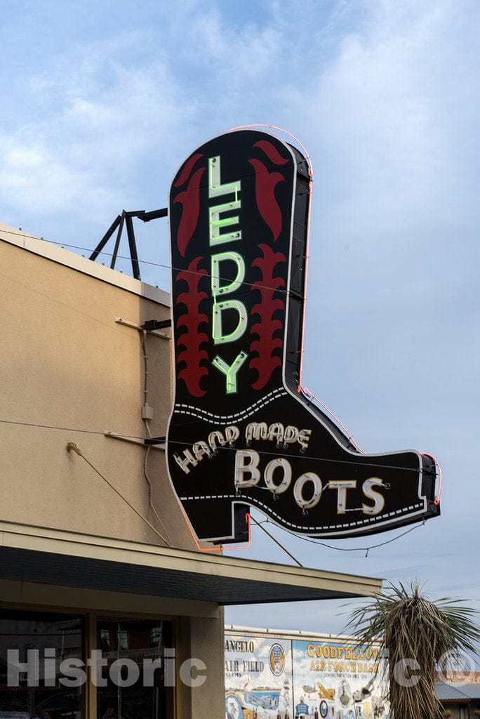 San Angelo, TX Photo - Sign for Leddy Handmade Boots in San Angelo, The seat of Tom Green County, TX
