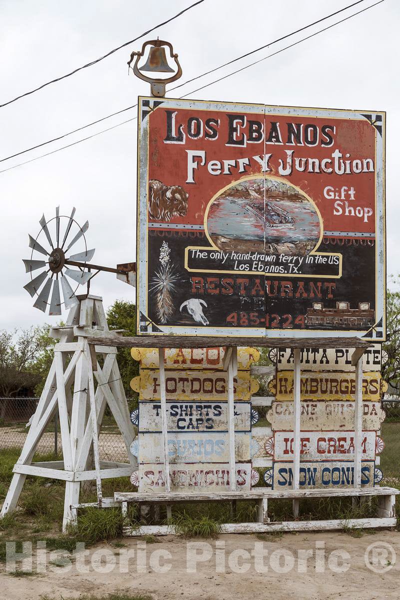 Photo- A Sign at The Humble Station for The Hand-Pulled Los Ebanos Ferry or El Chalan, Formally Known as The Los Ebanos-Diaz Ordaz Ferry 2 Fine Art Photo Reproduction
