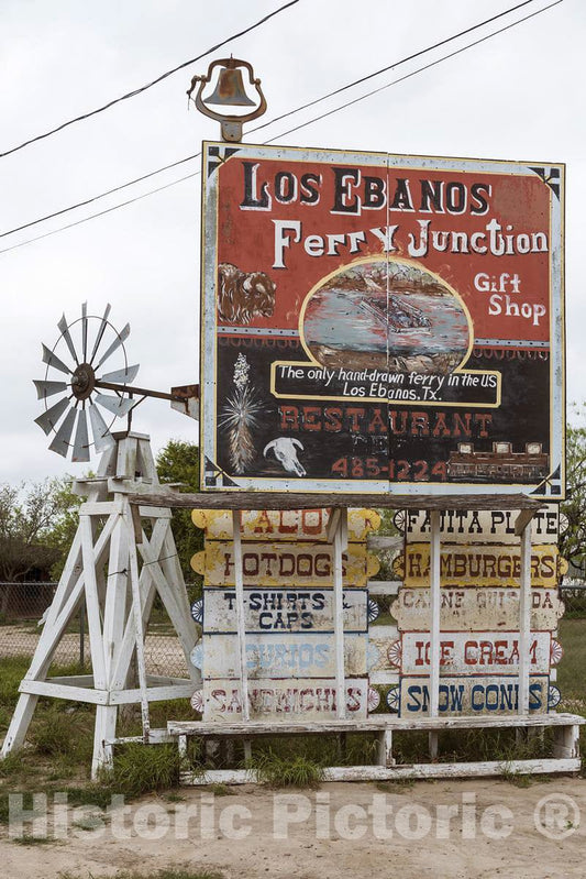 Photo- A Sign at The Humble Station for The Hand-Pulled Los Ebanos Ferry or El Chalan, Formally Known as The Los Ebanos-Diaz Ordaz Ferry 2 Fine Art Photo Reproduction