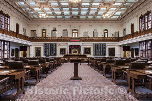 Austin, TX Photo - The House of Representatives Chamber in The Texas Capitol, Austin, Texas. Behind The Speaker's Desk Hangs an Original Flag from The 1836 Battle of San Jacinto -