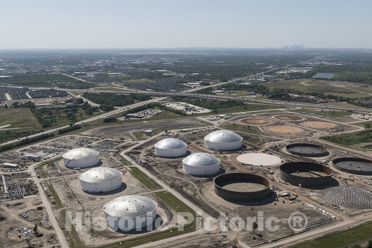 Houston, TX Photo - Aerial View in 2014 of Energy-Storage Tanks Outside Downtown-