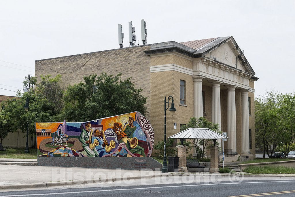 Austin, TX Photograph - Rhapsody, a mosaic depicting Austin musicians, by John Yancey, Luis Alicea, and Steven B. Jones in Dr. Charles E. Urdy Plaza in East Austin, a neighborhood of Austin, TX