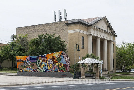 Austin, TX Photograph - Rhapsody, a mosaic depicting Austin musicians, by John Yancey, Luis Alicea, and Steven B. Jones in Dr. Charles E. Urdy Plaza in East Austin, a neighborhood of Austin, TX