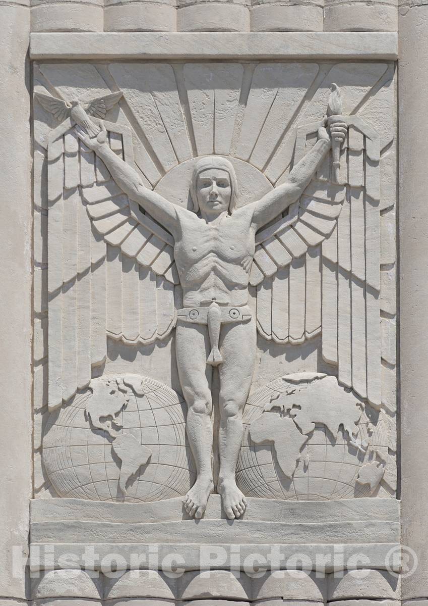 Photo - The Winged Mercury bas-Relief ATOP The Entrance to The 1940 Air Terminal Museum- Fine Art Photo Reporduction