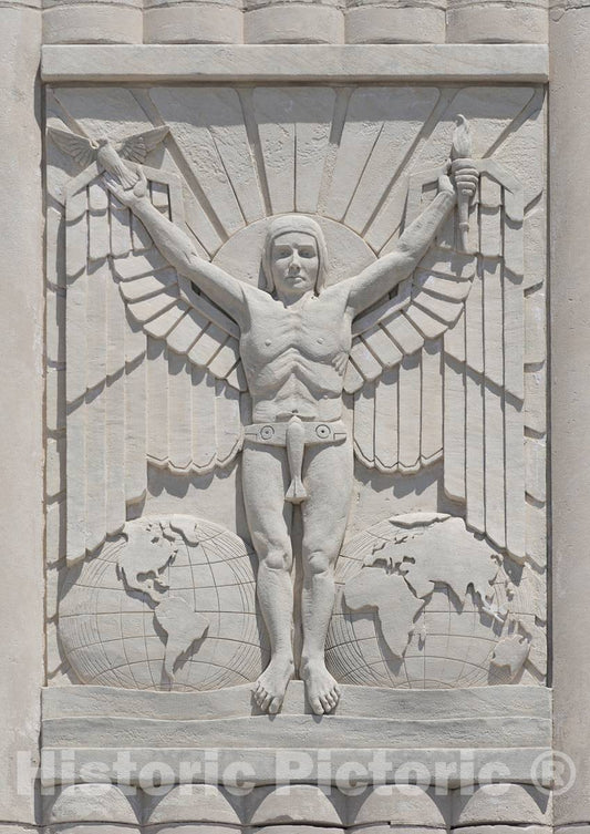 Photo - The Winged Mercury bas-Relief ATOP The Entrance to The 1940 Air Terminal Museum- Fine Art Photo Reporduction