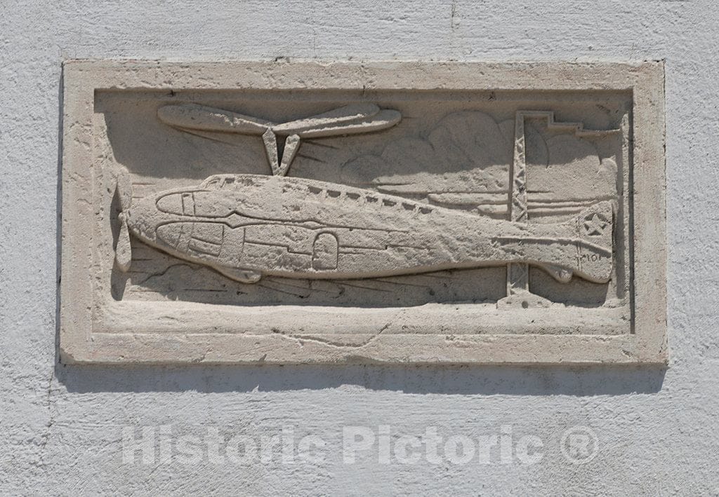 Photo- Small, Aviation-Themed bas-reliefs on The Exterior Facade of The 1940 Air Terminal Museum 1 Fine Art Photo Reproduction