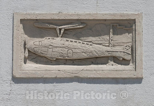 Photo- Small, Aviation-Themed bas-reliefs on The Exterior Facade of The 1940 Air Terminal Museum 1 Fine Art Photo Reproduction