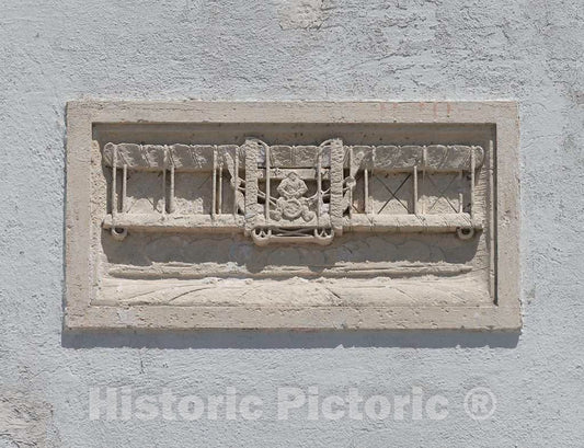 Photo- Small, aviation-themed bas-reliefs on the exterior facade of the 1940 Air Terminal Museum 2 Fine Art Photo Reproduction